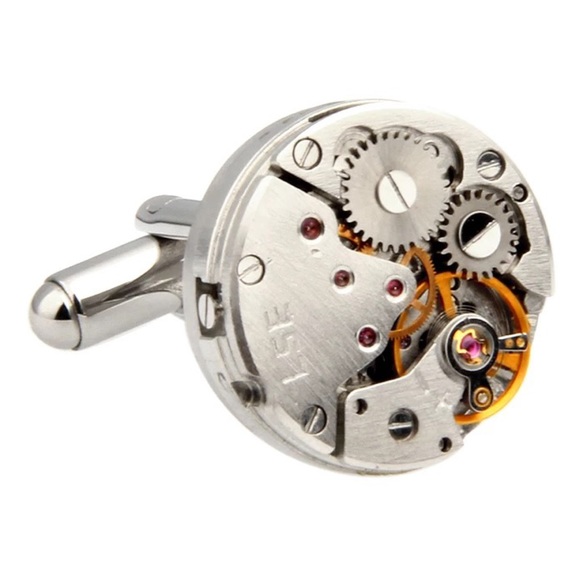 Silver Steampunk Skeleton Clock Gears Cufflinks - Picture 4 of 16